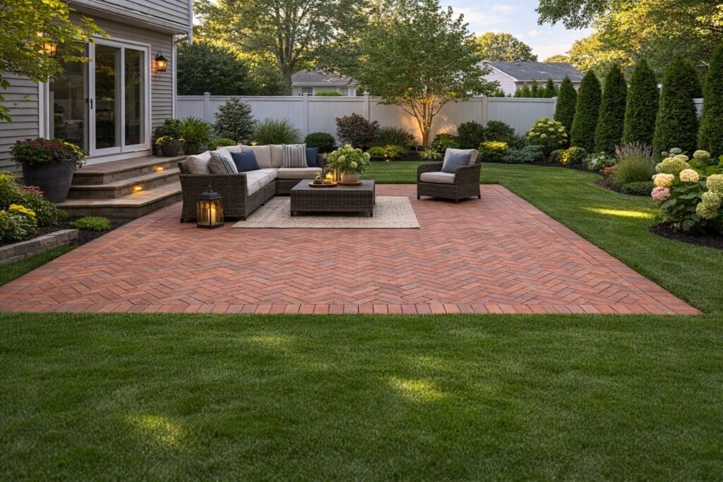 Brick patio installation by masonry contractor Long Island